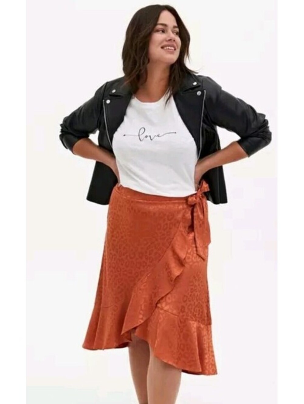 Torrid Copper Leopard Jacquard Ruffle Wrap Midi Skirt Size 3X